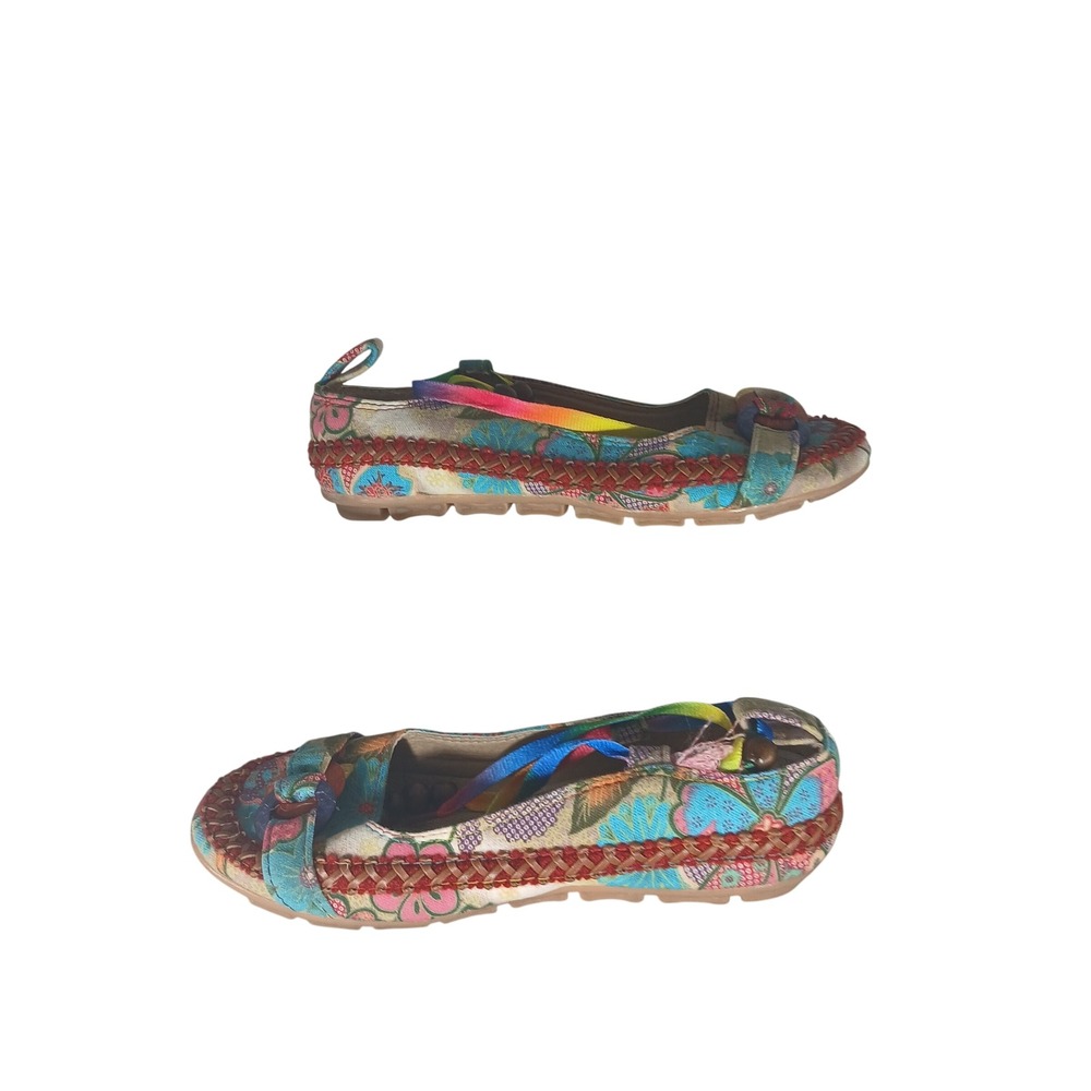 KIRU Floral‎ Print Ballet Flats Rainbow Ribbon Accent Women Size 39
